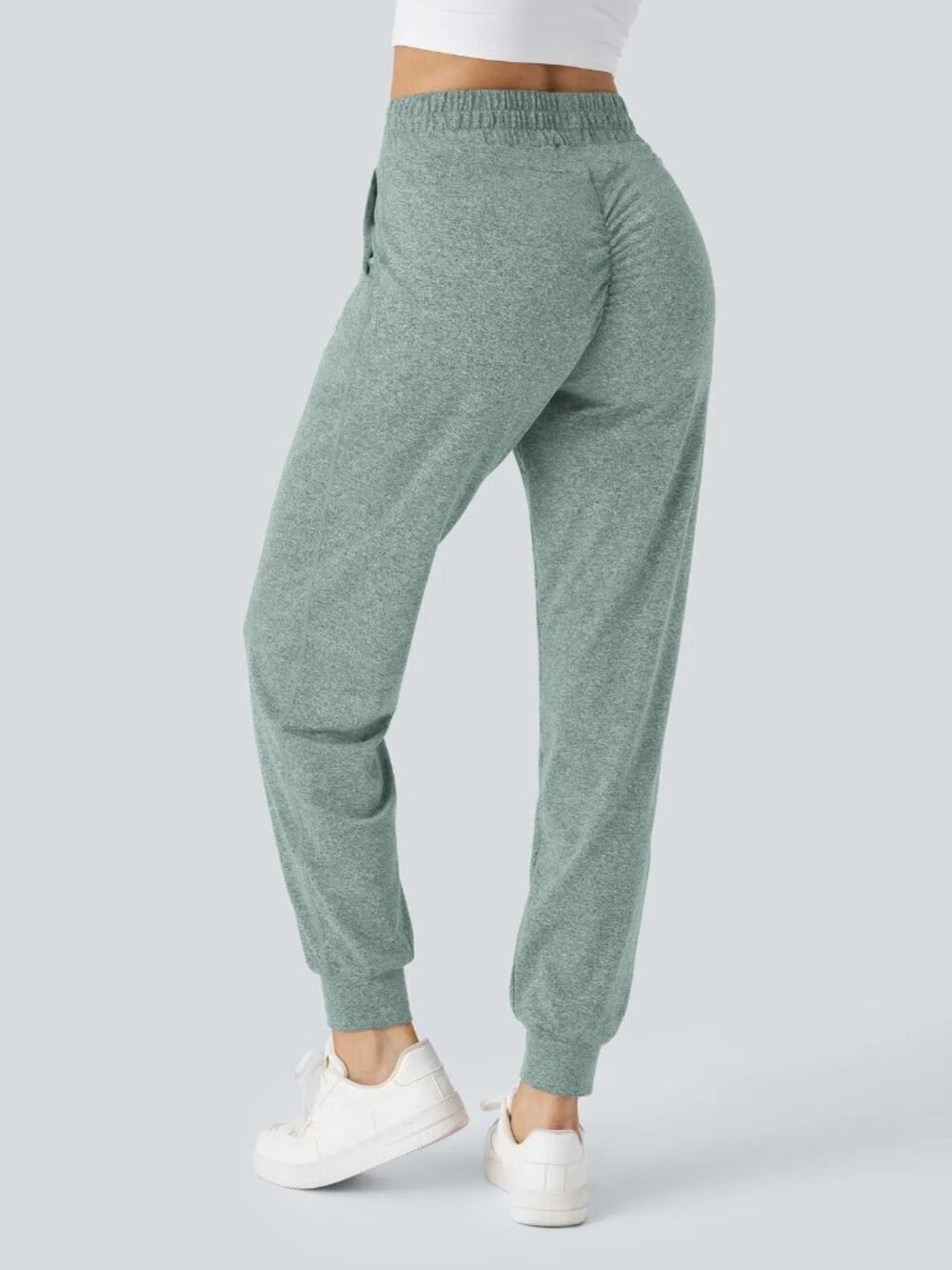 NWT HALARA High Waisted Drawstring Pocket Ruched Yoga Joggers w/Pockets L